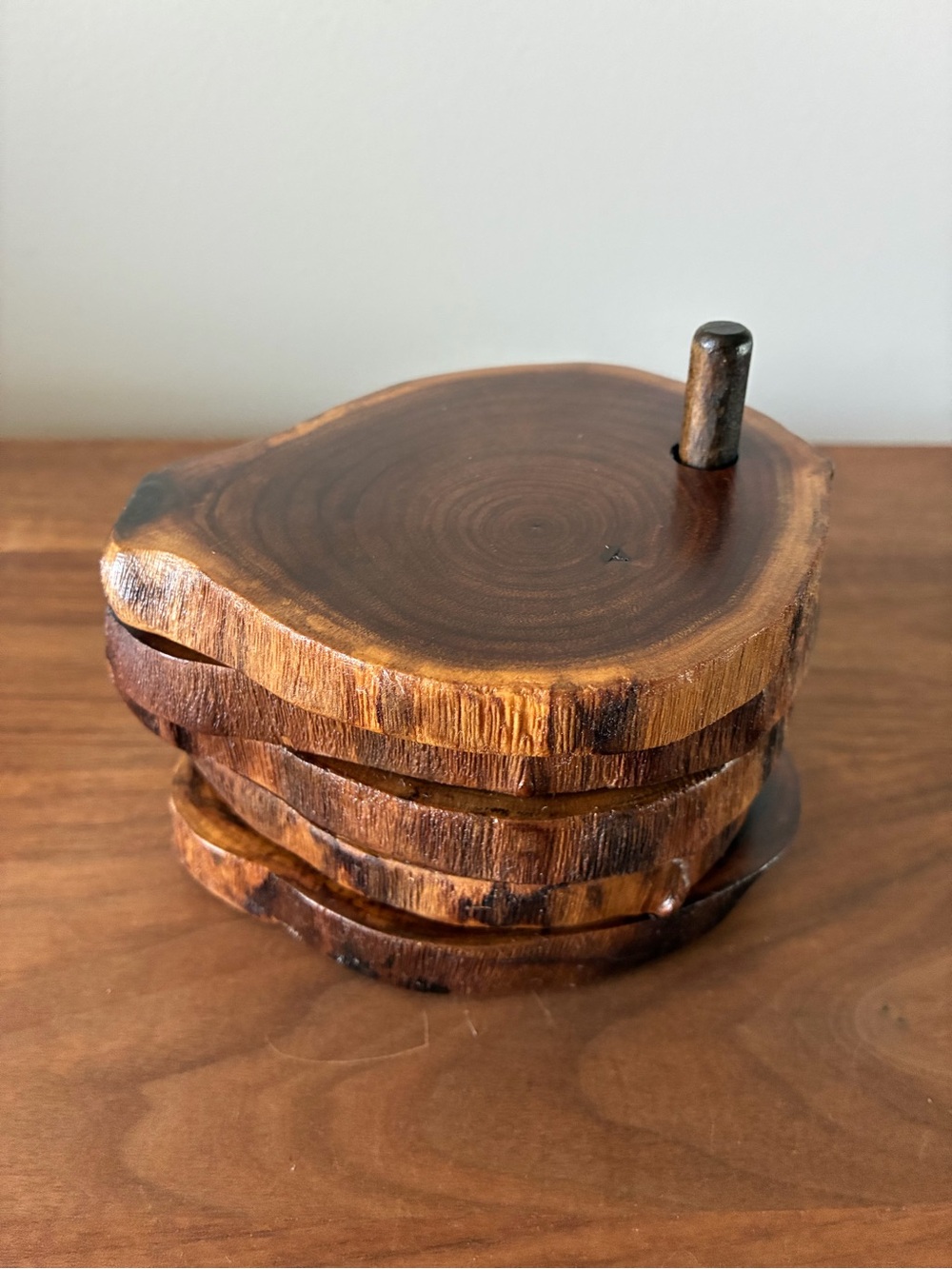 Rustic Live Edge Wood Coaster Set of 4 | Natural Raw Edge Wooden Drink Coasters - Picture 4 of 11